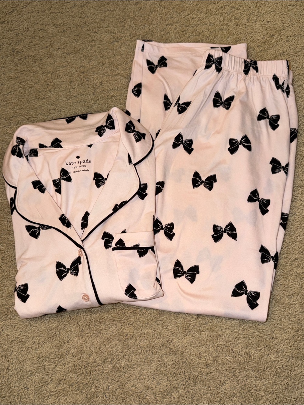 kate spade Pink Pajama Set with Black Bow Print